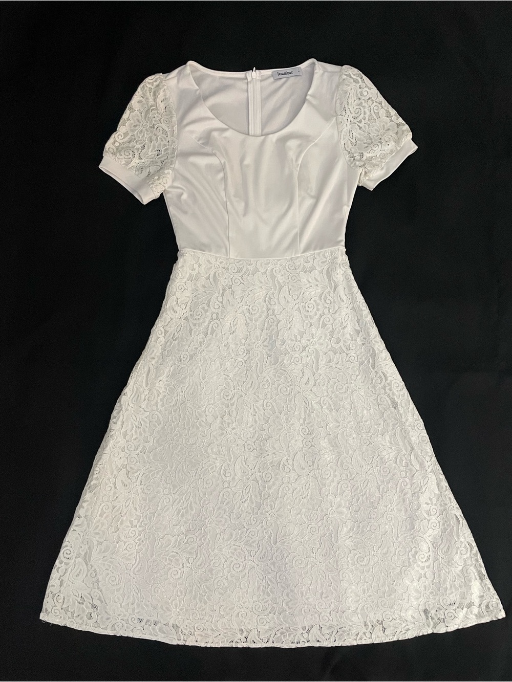 JASAMBAC Amazon Women’s White Lace A-Line Dress with Puff Sleeves Size Small